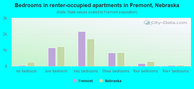 Bedrooms in renter-occupied apartments in Fremont, Nebraska