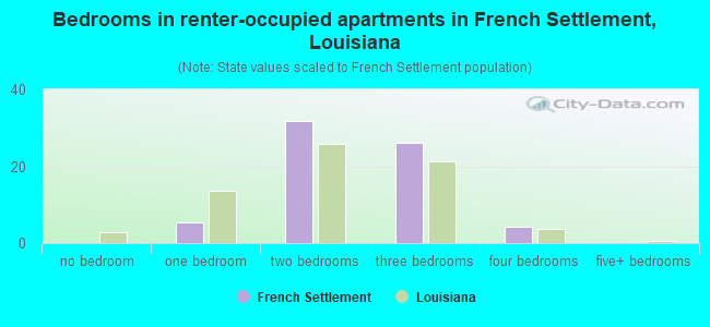 Bedrooms in renter-occupied apartments in French Settlement, Louisiana