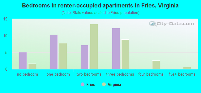 Bedrooms in renter-occupied apartments in Fries, Virginia