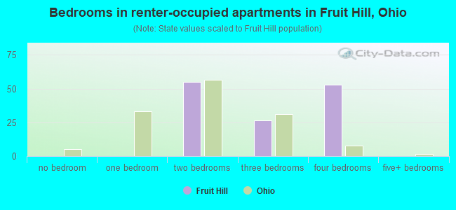 Bedrooms in renter-occupied apartments in Fruit Hill, Ohio