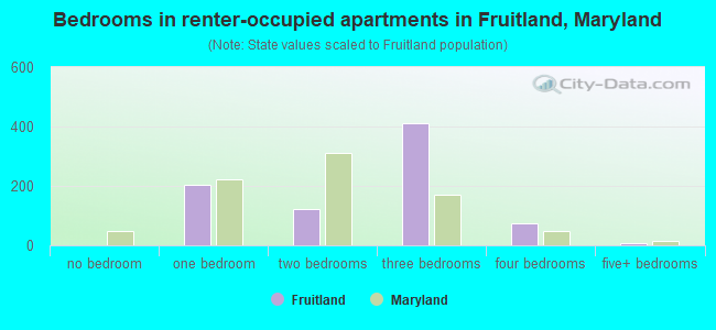 Bedrooms in renter-occupied apartments in Fruitland, Maryland