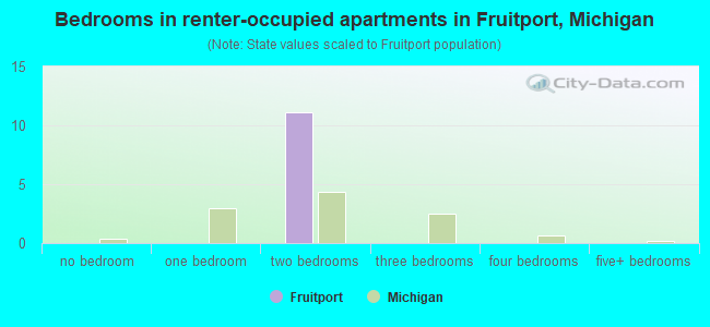 Bedrooms in renter-occupied apartments in Fruitport, Michigan