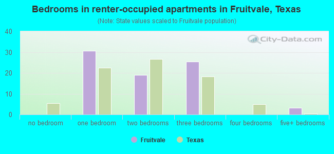 Bedrooms in renter-occupied apartments in Fruitvale, Texas