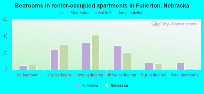 Bedrooms in renter-occupied apartments in Fullerton, Nebraska