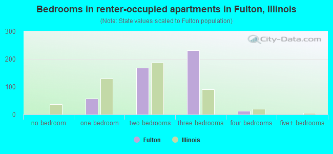 Bedrooms in renter-occupied apartments in Fulton, Illinois