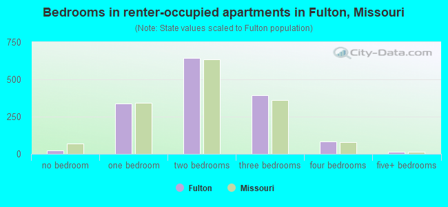 Bedrooms in renter-occupied apartments in Fulton, Missouri