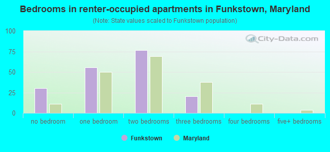 Bedrooms in renter-occupied apartments in Funkstown, Maryland
