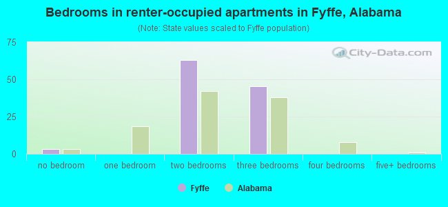 Bedrooms in renter-occupied apartments in Fyffe, Alabama
