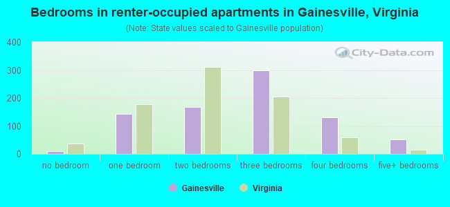 Bedrooms in renter-occupied apartments in Gainesville, Virginia