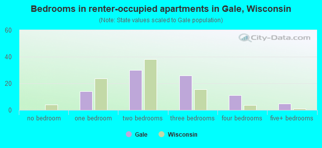 Bedrooms in renter-occupied apartments in Gale, Wisconsin