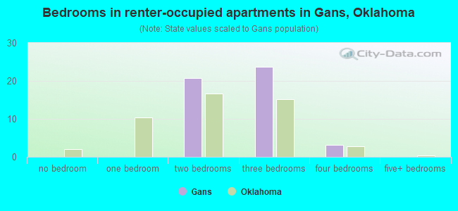 Bedrooms in renter-occupied apartments in Gans, Oklahoma