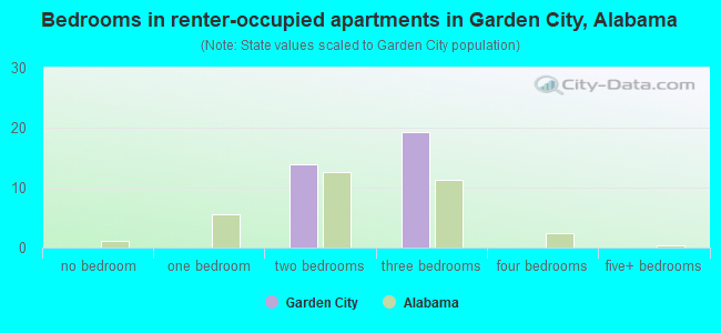 Bedrooms in renter-occupied apartments in Garden City, Alabama