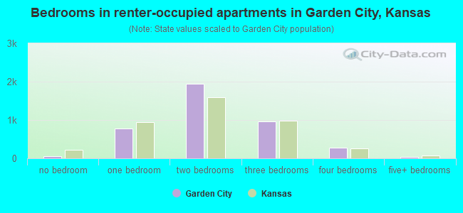 Bedrooms in renter-occupied apartments in Garden City, Kansas