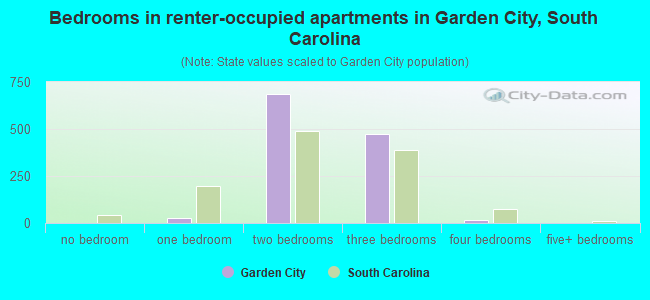 Bedrooms in renter-occupied apartments in Garden City, South Carolina