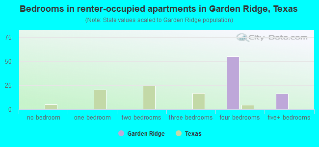 Bedrooms in renter-occupied apartments in Garden Ridge, Texas