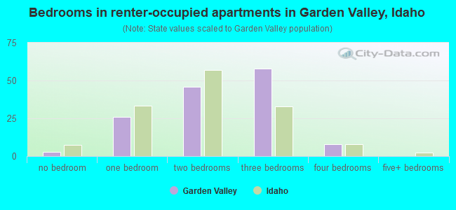 Bedrooms in renter-occupied apartments in Garden Valley, Idaho
