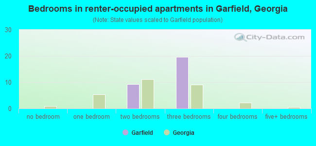 Bedrooms in renter-occupied apartments in Garfield, Georgia