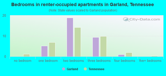 Bedrooms in renter-occupied apartments in Garland, Tennessee
