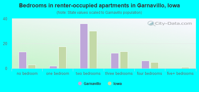 Bedrooms in renter-occupied apartments in Garnavillo, Iowa
