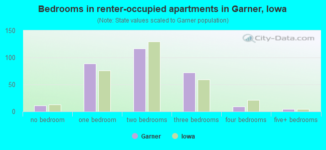 Bedrooms in renter-occupied apartments in Garner, Iowa