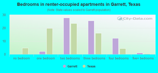 Bedrooms in renter-occupied apartments in Garrett, Texas