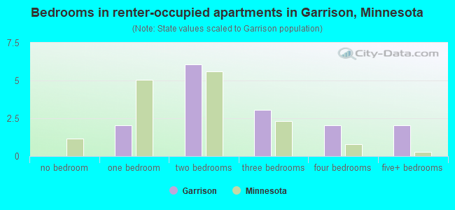 Bedrooms in renter-occupied apartments in Garrison, Minnesota