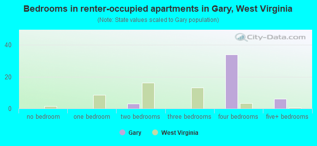 Bedrooms in renter-occupied apartments in Gary, West Virginia