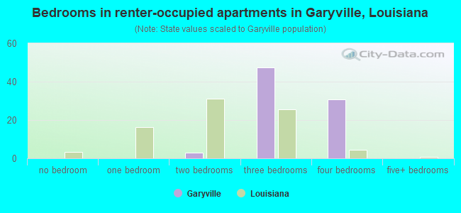 Bedrooms in renter-occupied apartments in Garyville, Louisiana