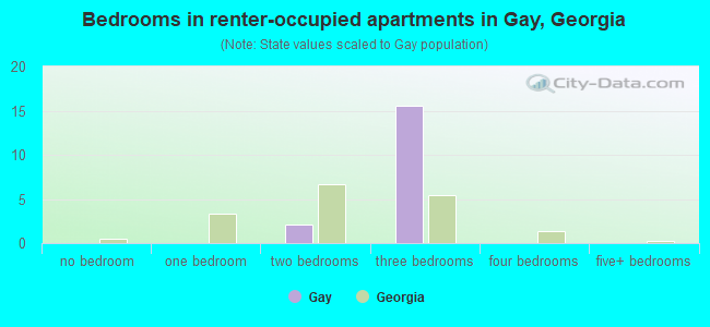Bedrooms in renter-occupied apartments in Gay, Georgia