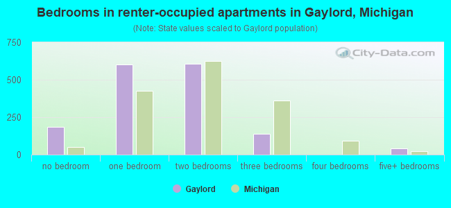 Bedrooms in renter-occupied apartments in Gaylord, Michigan