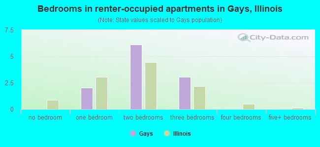 Bedrooms in renter-occupied apartments in Gays, Illinois