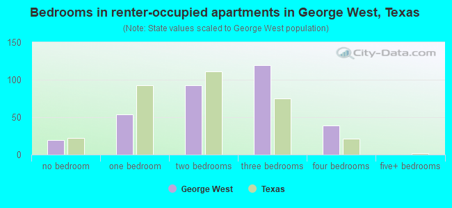 Bedrooms in renter-occupied apartments in George West, Texas