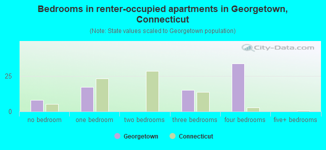 Bedrooms in renter-occupied apartments in Georgetown, Connecticut