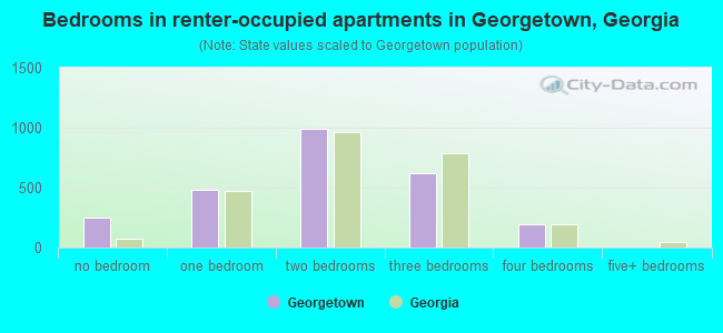 Bedrooms in renter-occupied apartments in Georgetown, Georgia