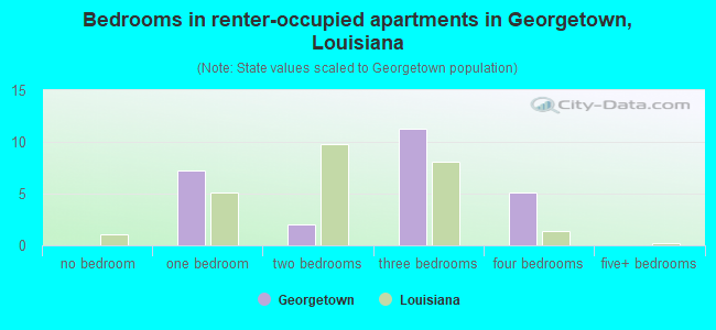 Bedrooms in renter-occupied apartments in Georgetown, Louisiana