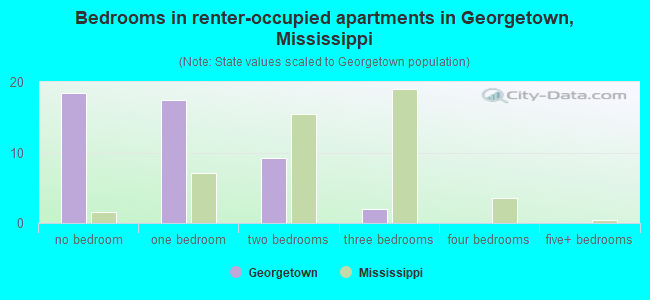 Bedrooms in renter-occupied apartments in Georgetown, Mississippi