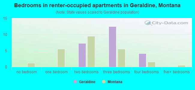 Bedrooms in renter-occupied apartments in Geraldine, Montana