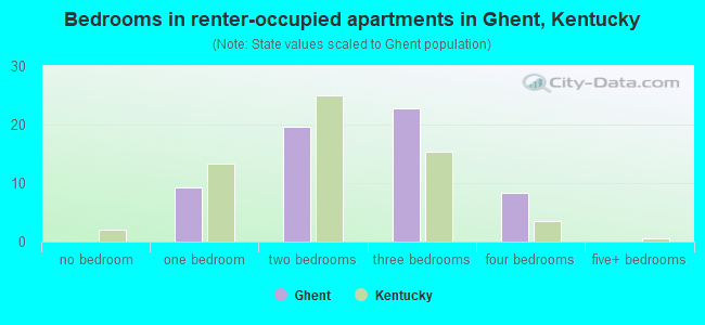 Bedrooms in renter-occupied apartments in Ghent, Kentucky