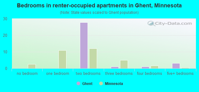 Bedrooms in renter-occupied apartments in Ghent, Minnesota