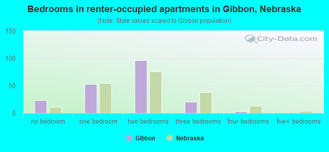 Bedrooms in renter-occupied apartments in Gibbon, Nebraska