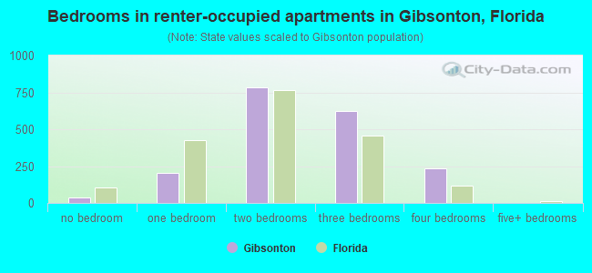 Bedrooms in renter-occupied apartments in Gibsonton, Florida
