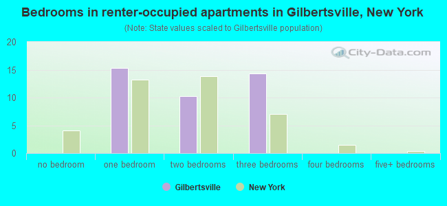 Bedrooms in renter-occupied apartments in Gilbertsville, New York