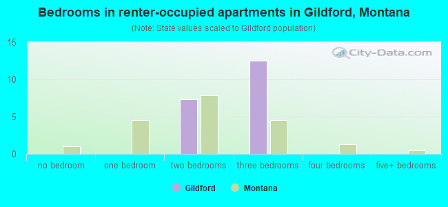 Bedrooms in renter-occupied apartments in Gildford, Montana
