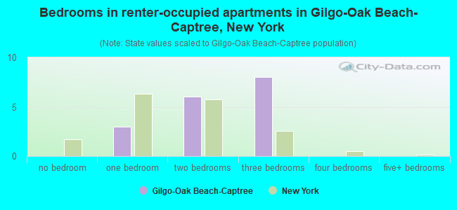 Bedrooms in renter-occupied apartments in Gilgo-Oak Beach-Captree, New York