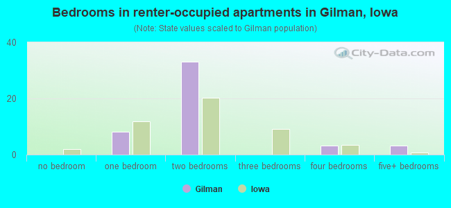 Bedrooms in renter-occupied apartments in Gilman, Iowa