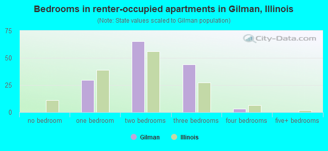 Bedrooms in renter-occupied apartments in Gilman, Illinois