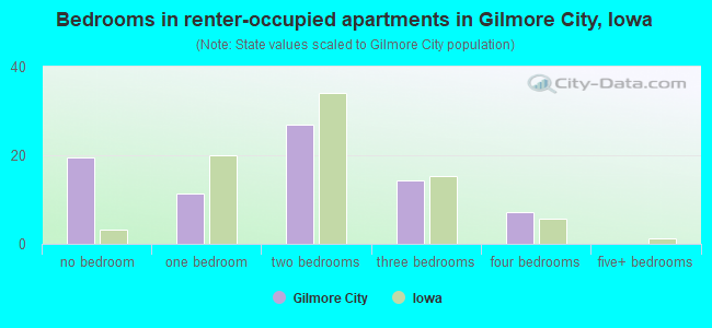 Bedrooms in renter-occupied apartments in Gilmore City, Iowa