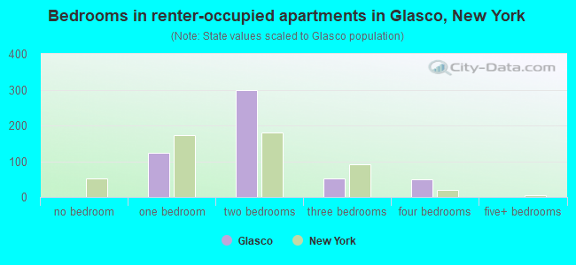 Bedrooms in renter-occupied apartments in Glasco, New York