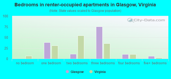 Bedrooms in renter-occupied apartments in Glasgow, Virginia