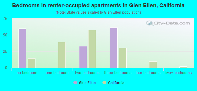 Bedrooms in renter-occupied apartments in Glen Ellen, California